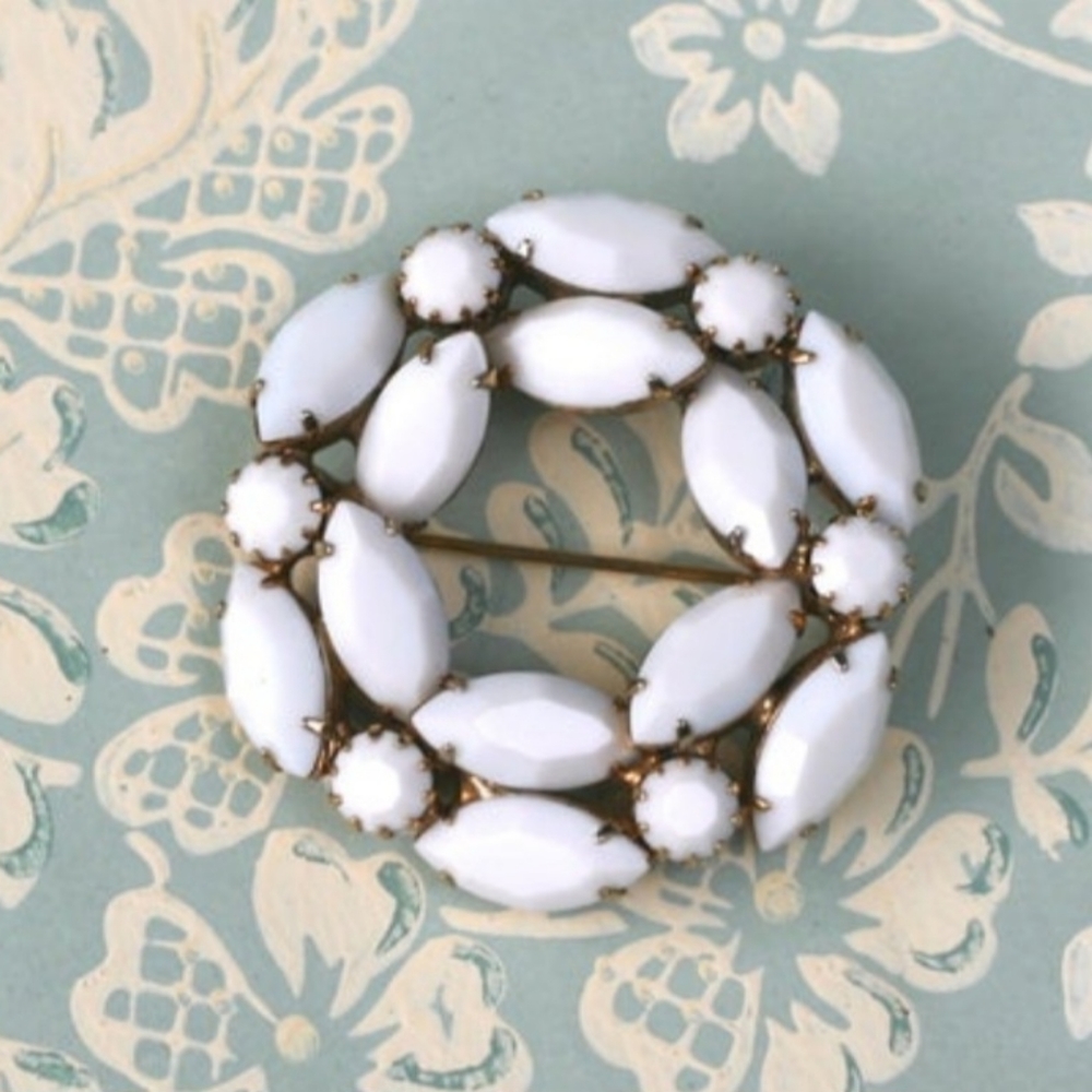 Vintage Milk Glass Brooch